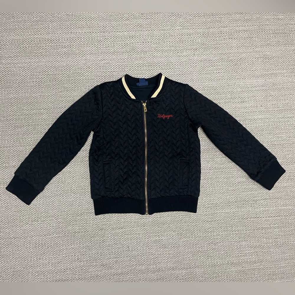 Tommy Hilfiger Bomber Jacket Girl’s 6 Black and Gold Cable Knit